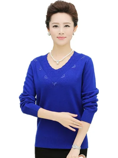 Free Shipping Big Size V-Neck Slim Korean Elegant Temperament Wool Pullover Sweater Middle-aged Women M-L-XL-XXL-XXXL-XXXX