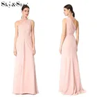 Women sexy dress, one shoulder pink long ladies evening dress