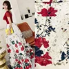 High quality flower woven jacquard children chinese red brocade fabric for garment