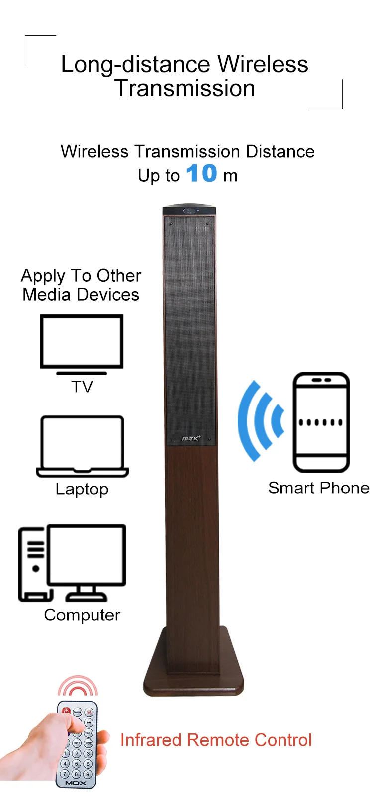 Good Stereo Sound 2.1 Home Audio Tower Speakers for Mobile Phone , Vertical Amplifier Speakers with Remote Control - ANKUX.COM