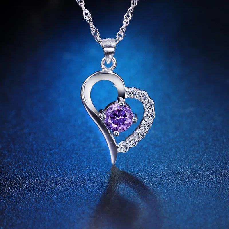 Wholesale 925 Silver Purple Heart Pendant Necklace