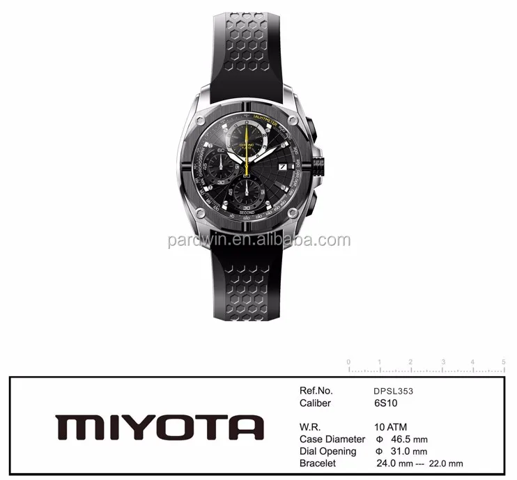 stainless steel indexes silicone strap miyota 6s10 movt 100m men