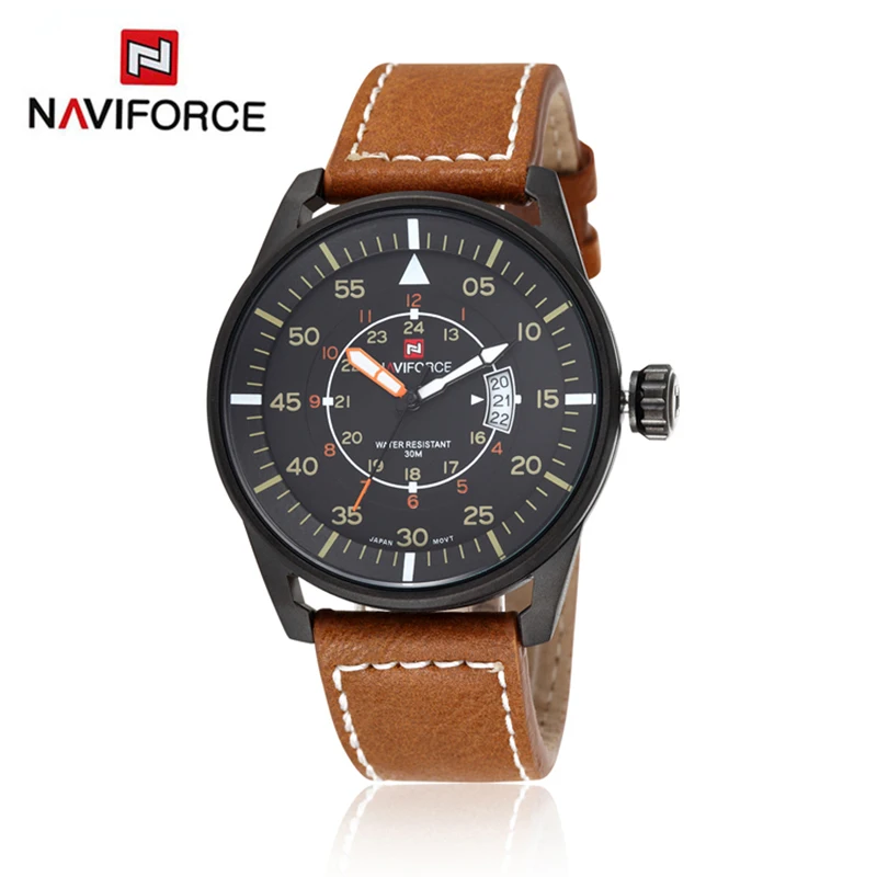 

Naviforce 9044 Wrist Watches Men Business Leather Strap Military Date Analog Japan Quartz Movement Top Brand Luxury Sports Watch, N/a