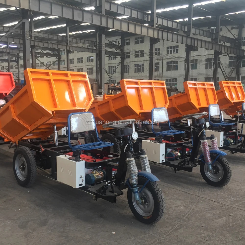 High quality 2tons mining used three wheels electric dumper, hydraulic lift cargo tricycle