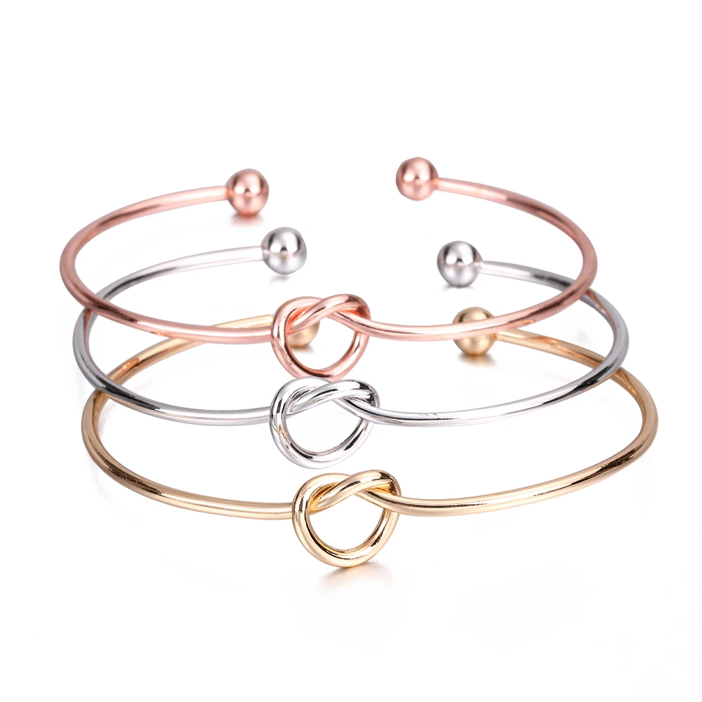 Factory Price Fashion Simple Adjustable Twist Silver Gold Wire Knot Open Cuff  Bangles knot bracelet for Women Men Jewelry Gifts
