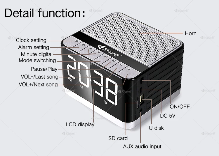 Kisonli G8 Alarm Clock Portable Mini Hands free Speaker Phone With FM Radio & Music Playing & AUX - ANKUX.COM