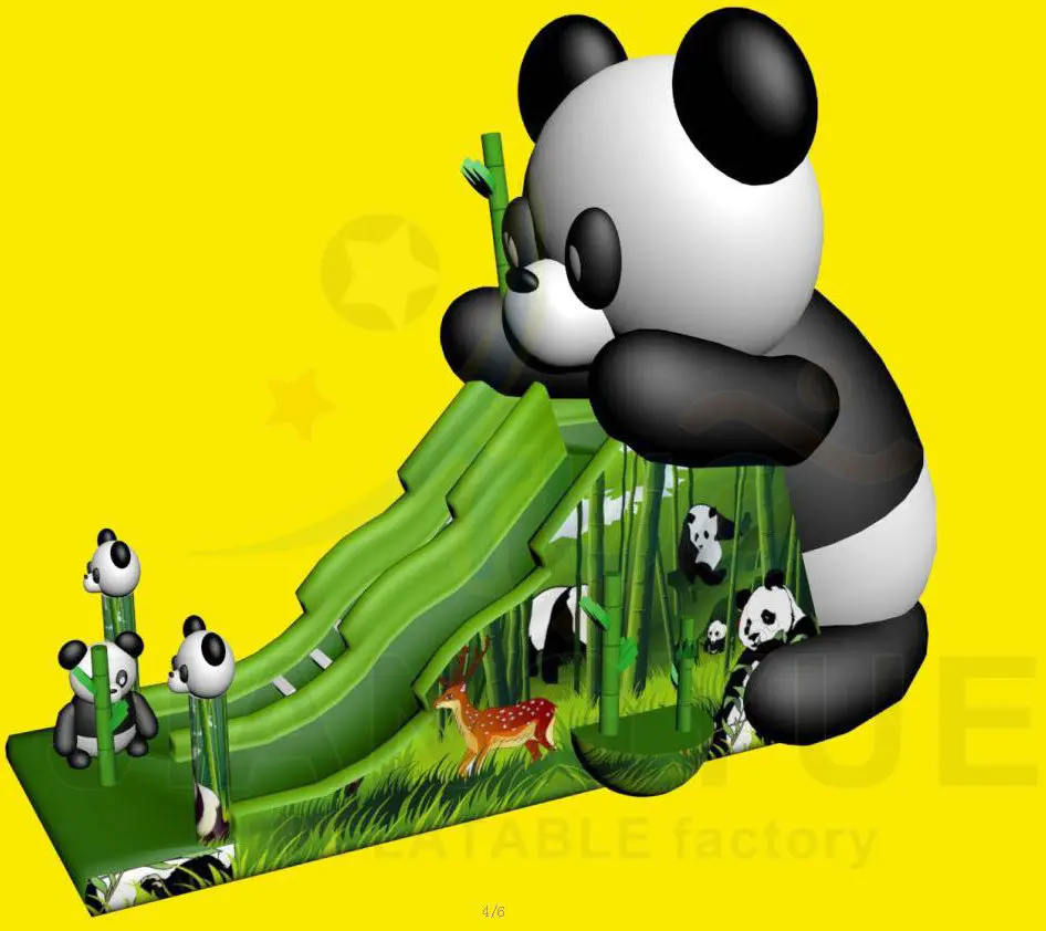 green inflatable panda and bamboo slide for kids