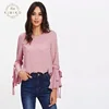 Long Sleeve Ladies Blouses And Tops New Style Red Woman Blouse With Diamond