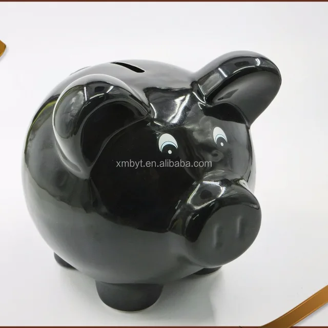 wholesale black pig shaped ceramic gift piggy bank for children