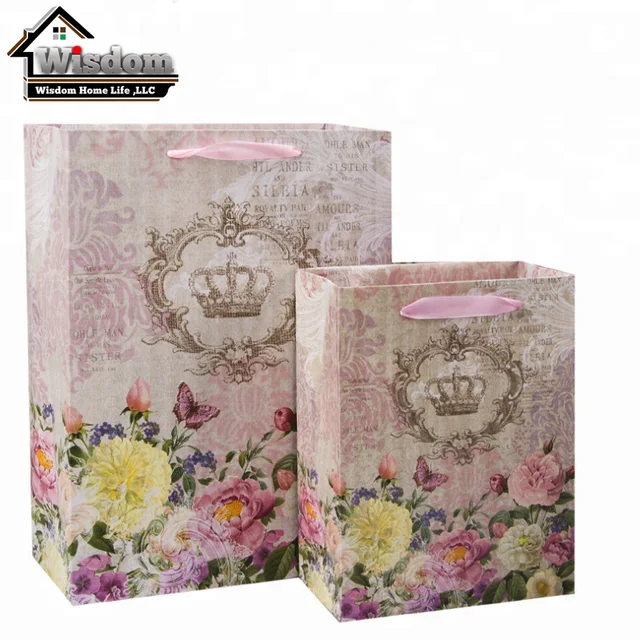 pattern flowers clothes packing ivory board gift paper bag wi