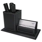 Desk funny handmade customized table stationary wooden leather pen holder