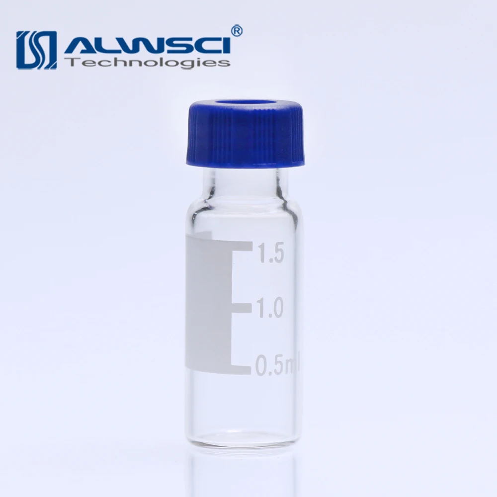 9 mm Screw Top Clear Glass Vials USP Type 1 with White Si/Red PTFE Septa in Blue Screw Cap