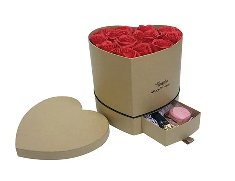 Manufacturer Wholesale Luxury Heart Shape Flower Box With Drawer