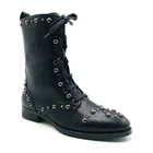 New stylish lace-up and zip motorbike cowboy boots for women denim boots