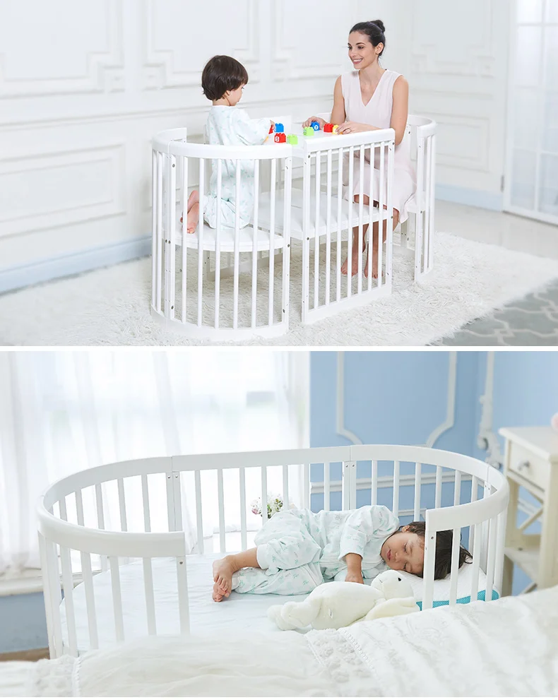 The Multifunction Baby Crib Convertible Adjustable Log Wood Baby