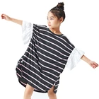 DATA STUDIO Breathable Girls Casual Long Stripes Mid Sleeve Lace Edge Summer Dress