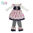 high quality fall winter kids clothes cotton knit floral print baby girls clothing set for China wholesale