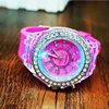 Geneva diamond women crystal 7 colors led light watch unisex silicone jelly candy fashion quartz watches