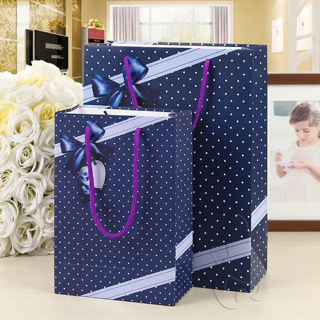 bulk buy from yiwu blue high-end bowknot paper gift bag