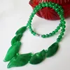 Green White Jade Leaves Beads Gems Necklace