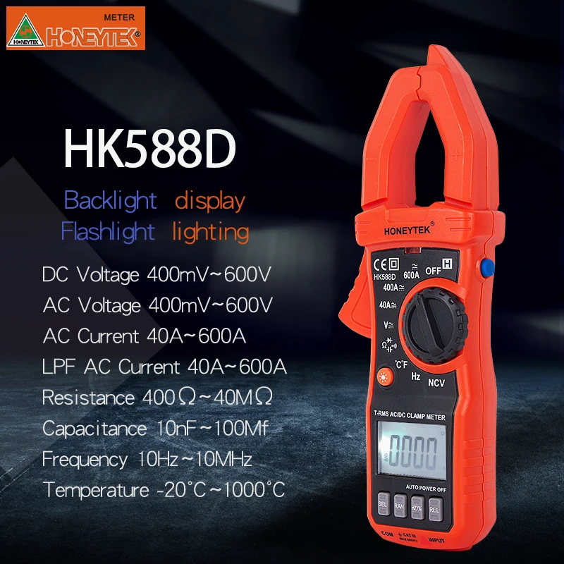 HK588D digital clamp multimeter multimetro display true RMS for accurate AC voltage current Overload protection temperature