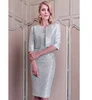 Elegant Lace & Satin Jewel Neckline Sheath/Column Knee-length Mother Of The Bride Dress With Lace Appliques & Detachable Coat