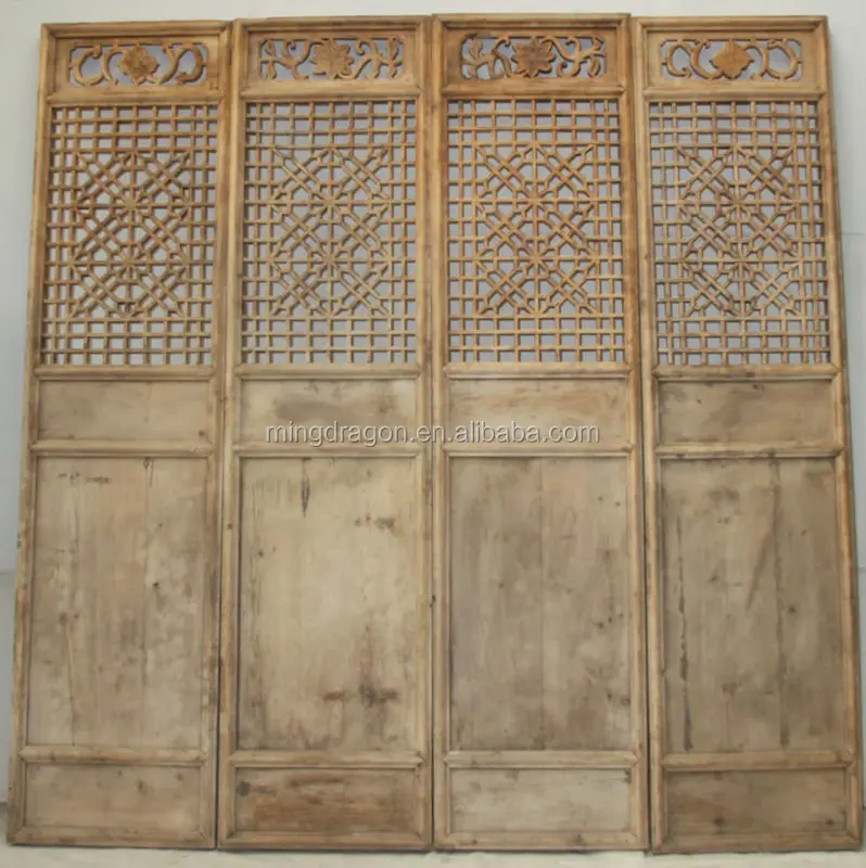 Chinese Antique Carving Wooden Screen Door