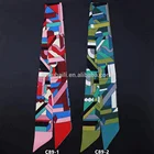 Girls Fashion Long Ribbon Band Digital Printing Twill Silk Scarf For Hair Head