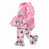 Toddle infant girls long sleeve clothing set o-neck cotton pink tops ruffle hem bunny embroidery icing pants set