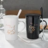 Simple Black White Lover Creative Cute Animal Ceramic Coffee Tea Cups Mugs with Spoon