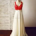 Straps Red Lace Champagne Chiffon Long Wedding Bridesmaid Evening Prom Dress