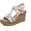 Womens Ankle Strap Buckle T-Strap Wedge Platform Wooden Sandal for stock