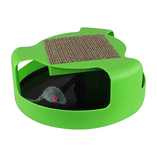 Grand Innovation Cat Kitty Toy Round Scratch Pad With Mouse Chaser Scratcher Scratching Post