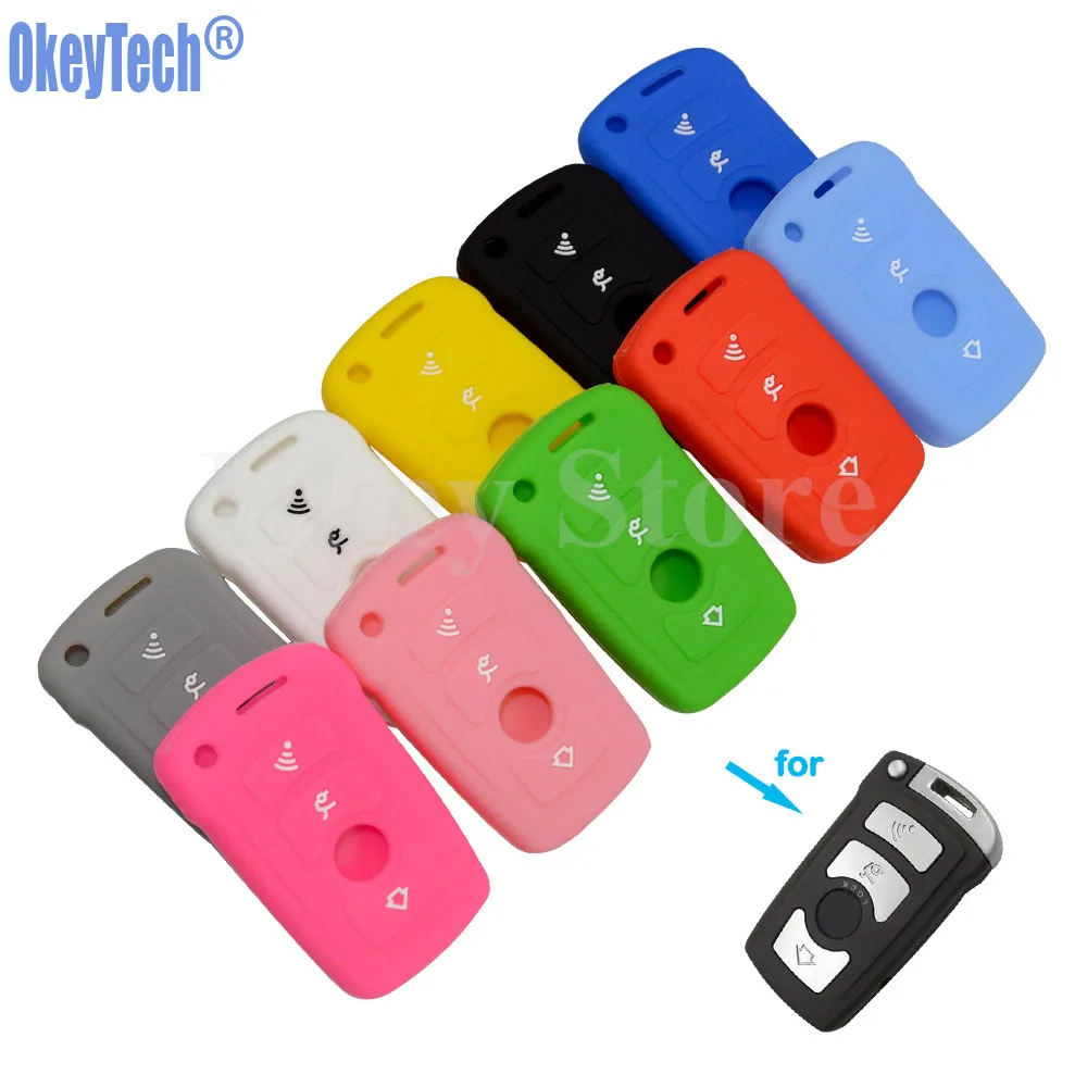 OkeyTech Silicone Key Cover For BMW E65 E66 E67 E68 For 7 Series Smart Card Replacement Silica Gel Key Fob Holder Protected Skin