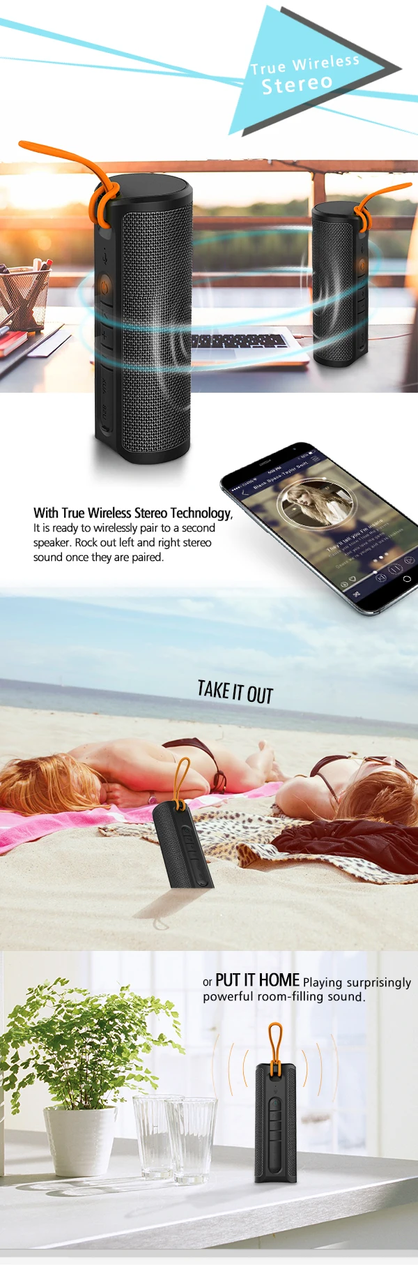 EBS-603 Waterproof bluetooth speaker True Wireless Stereo fabric Bluetooth Speaker - ANKUX.COM