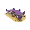 Colorful half moon shape indoor kids plastic table with chairs school furniture for sale HF-G236D