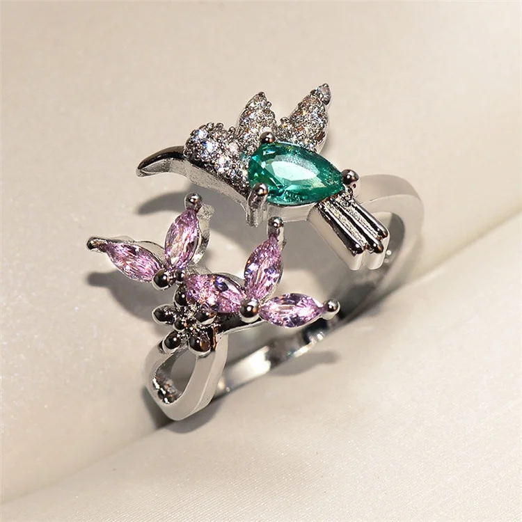 European Creative Bird Flower Opening Rings for Women Unique Chic Inlaid Pink Green Zircon Adjustable Rings Jewelry gift
European Creative Bird Flower Opening Rings for Women Unique Chic Inlaid Pink Green Zircon Adjustable Rings Jewelry gift