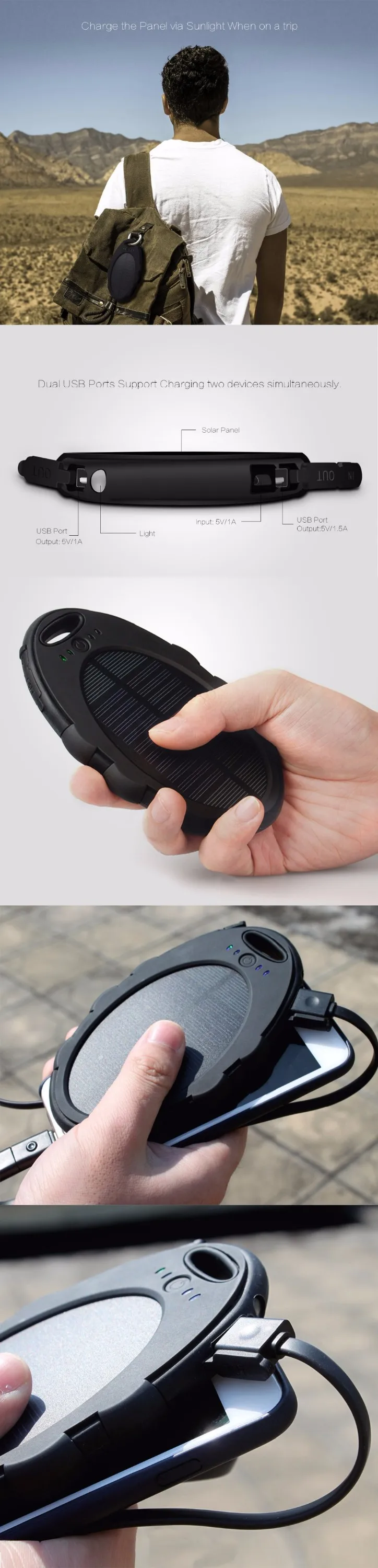 High quality custom Colorful Oval Waterproof USB Portable Solar Power Bank with LED light - ANKUX.COM