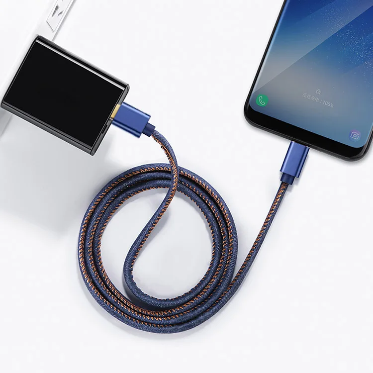 Wholesale High quality 2.4 A Quick Charge Cable Jean Denim Phone Cable Micro Type USB Cable for iPhone - ANKUX.COM