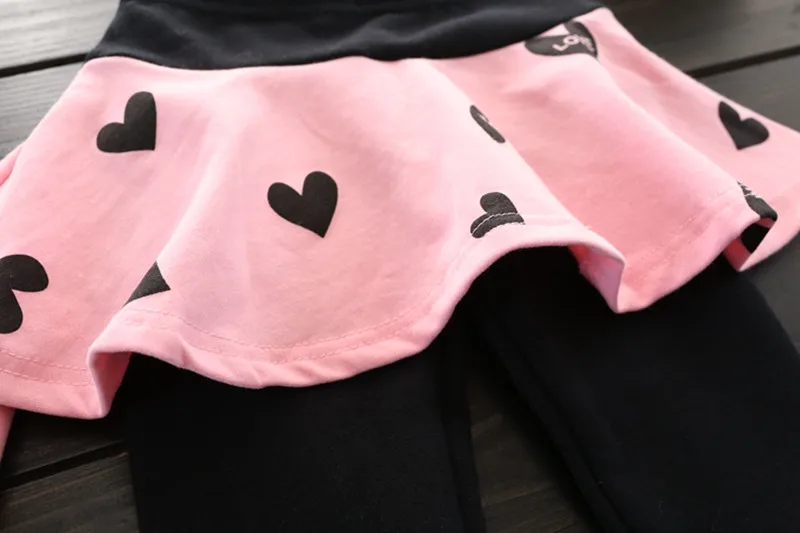 Kids Love Heart T Shirt Tops + Pantskirt 2PCS Suit 8