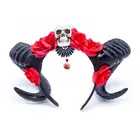 Custom women artificial rose sheep horn headband flower skull devil horn Halloween hair accessories