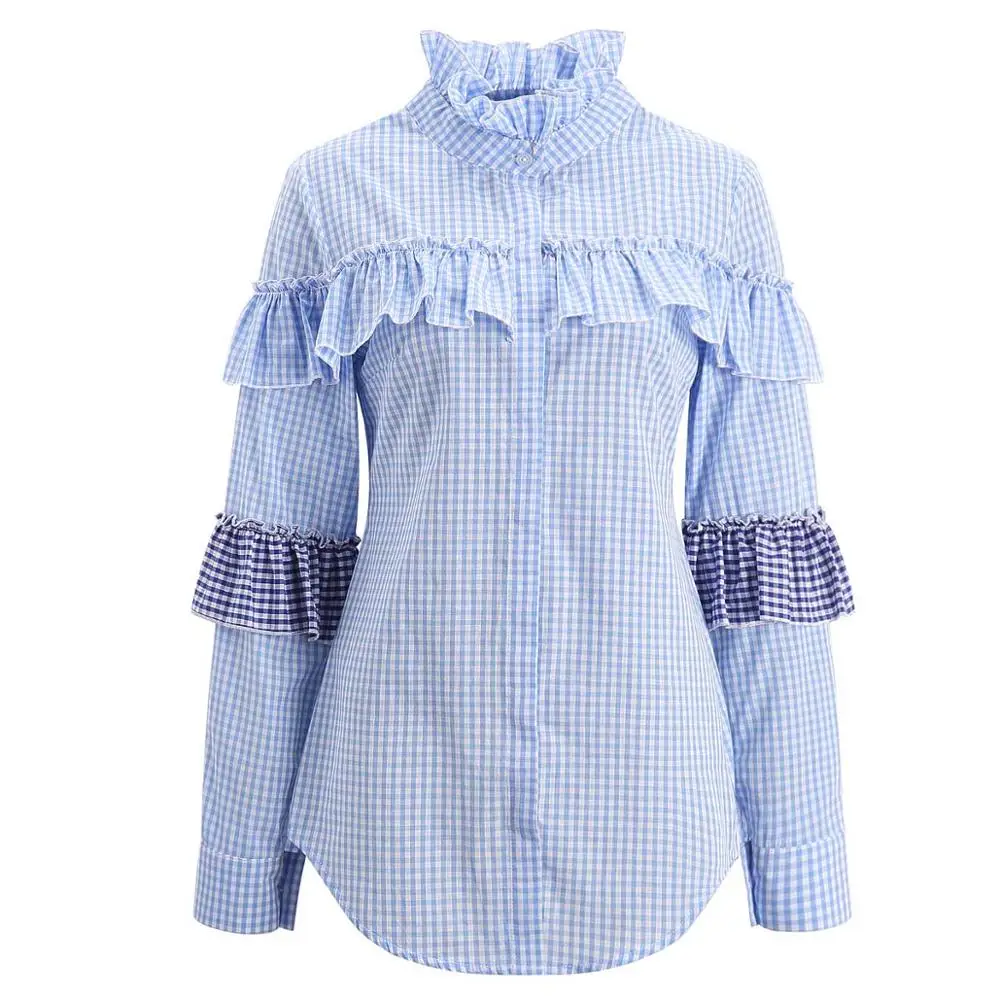 Women Blue Plaid Blouse Patchwork Shirts Long Sleeve Casual Fashion Ruffled Autumn Blouses Tops Blusas New 2019 Girls Clothing
Women Blue Plaid Blouse Patchwork Shirts Long Sleeve Casual Fashion Ruffled Autumn Blouses Tops Blusas New 2019 Girls Clothing
