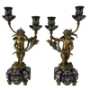 Porcelain candlestick with bronze candle holders candelabra in pair