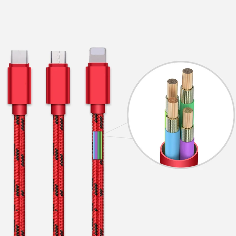 Wholesale usb charging cable braided 3 in 1 fast charging cable in box - ANKUX.COM