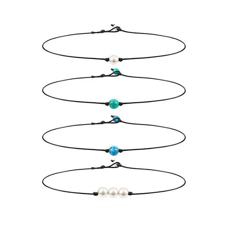 Single Pearl Choker 3 Bead Necklace Single GemstoneTurquoise Choker, As photo
Single Pearl Choker 3 Bead Necklace Single GemstoneTurquoise Choker, As photo