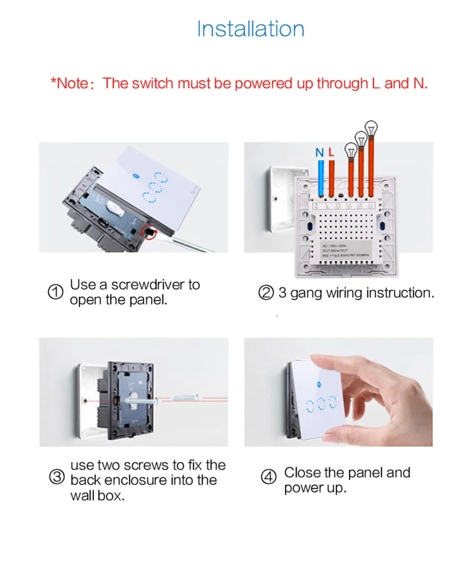 New eWelink 1 2 3 Gang 1 way Wifi Control Switch via Android IOS, Wireless Control Light Touch Wall Switch for Smart Home-11