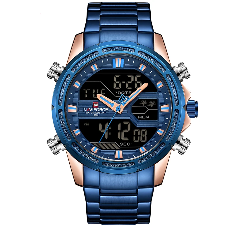NAVIFORCE 9138 Original Brand Military Heavy Dial Sports Men Quartz Digital Clock Luxury Stainless Steel Waterproof Led Watch
NAVIFORCE 9138 Original Brand Military Heavy Dial Sports Men Quartz Digital Clock Luxury Stainless Steel Waterproof Led Watch
