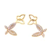 me00134 Zircon Copper Butterfly 925 Silver Post 18k Gold Plated Pendant Earrings