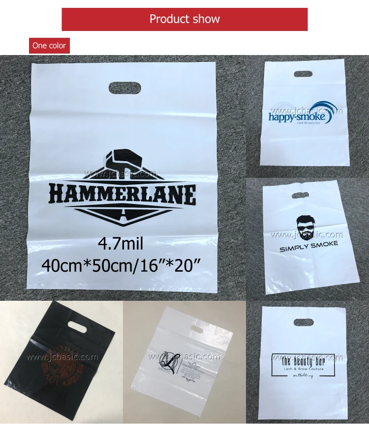 Factory price plastic white die cut handle shopping bag with logo printing 