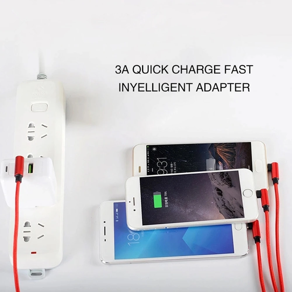 Wholesale 2.4A Fast Charger L Shape Type C Phone Charging 3 in 1 Micro USB Cable for iPhone Huawei Samsung - ANKUX.COM
